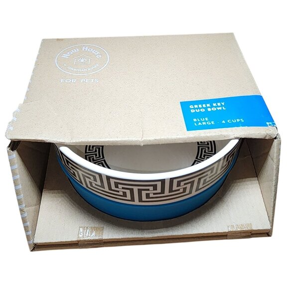 NIB Now House for Pets by Jonathan Adler Green Key Duo Dog Bowl Blue Lrg 4 Cups - Picture 1 of 6
